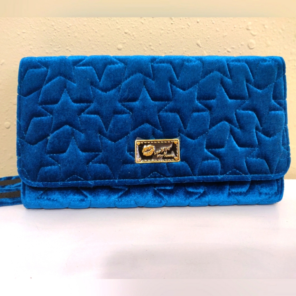 Blue velvet crossbody purse by Betsey Johnson
